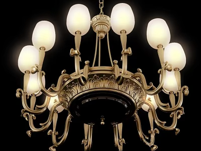 Elegant Classic Gold Chandelier With Ornate Brass Design And Multiple Lights 3d model