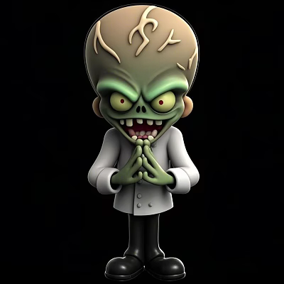 Cartoon Game Movie Character Zombie Scientist With Green Skin Red Eyes And White Lab Coat 3d model