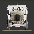 Vintage White Tracked Vehicle Model With Wooden Details And Display Base On Gray Background