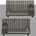 Multi Seater Sofa With Soft Fabric Cushion Decorative Pillows And Vertical Striped Wall Design