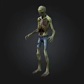 Zombie Game Character 3D Model With Green Skin Red Eyes And Tattered Blue Jeans