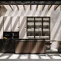 Modern Kitchen Interior Design With Marble Island Counter Hanging Lights And Wooden Beams