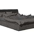 Modern Gray Double Bed With Headboard Pillows And Messy Bedspread 3d model