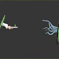 Scenic Green Aquatic Scene With Two Forms Blue Tentacles And Dark Reflections