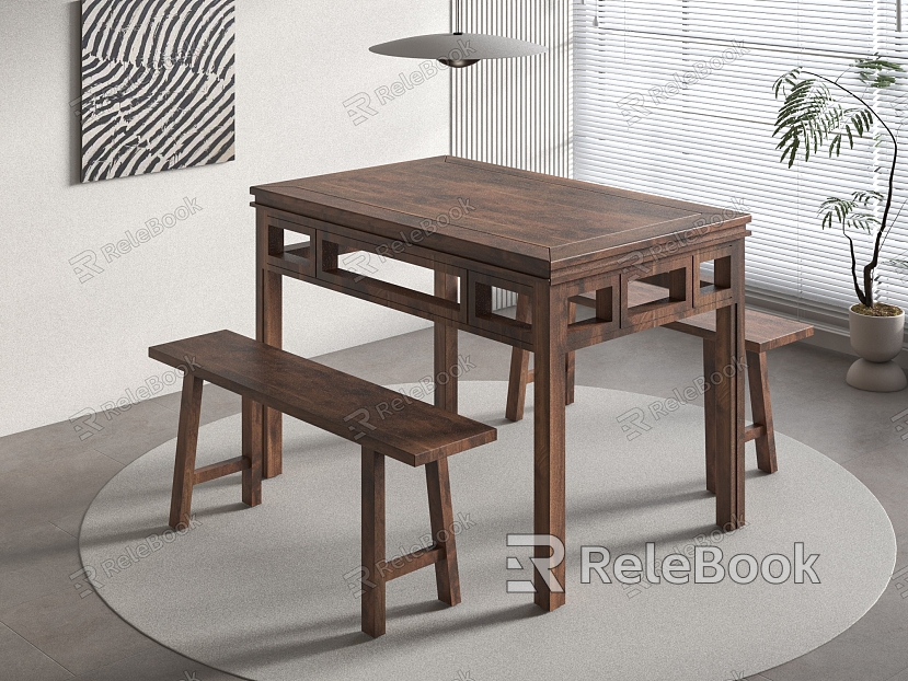 Chinese Dining Table and Chair Combination model