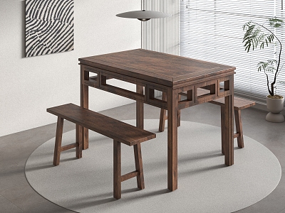 Chinese Dining Table and Chair Combination 3d model