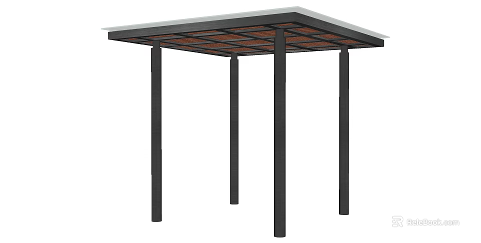 Outdoor Pergola With Black Metal Posts And Wooden Lattice Roof Structure 3d model 
