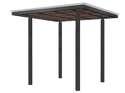 Outdoor Pergola With Black Metal Posts And Wooden Lattice Roof Structure 3d model