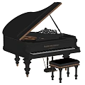 Classic Black Blüthner Grand Piano With Intricate Lyre Design And Matching Wooden Bench