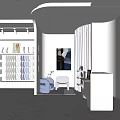 Modern Luxury Cosmetics Store Interior With White Purple Display Shelves Sofa Front Desk And LOGO