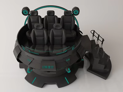 VR Amusement Equipment With 6 Seats Black Body Green Lines And Stairs 3d model
