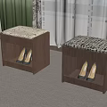 Modern Wooden Storage Stools with Patterned Fabric Seats for Shoe Storage in Home Entryway