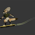 3D Rabbit Character With Large Ears Goggles On Yellow Surfboard Holding Ropes