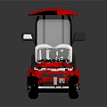 Red Golf Cart With Red Roof White Seats And Reflective Surface