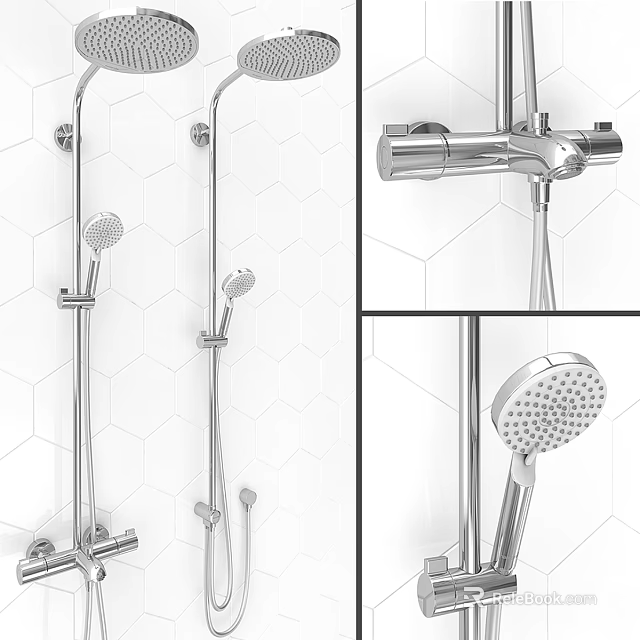 Modern Chrome Bathroom Shower Faucet With Handheld And Fixed Heads 3d model 