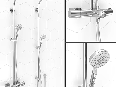 Modern Chrome Bathroom Shower Faucet With Handheld And Fixed Heads 3d model