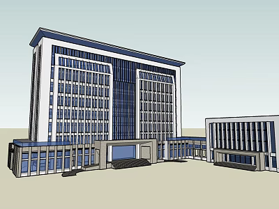 Modern Multi story Office Building With Glass Curtain Wall And Symmetrical Design 3d model