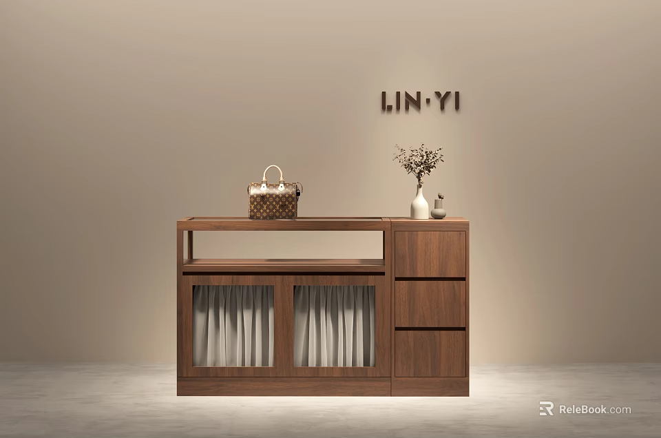 LIN YI Clothing Store With Wooden Display Cabinet Woven Handbag And Vase 3d model 