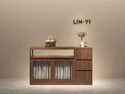 LIN YI Clothing Store With Wooden Display Cabinet Woven Handbag And Vase 3d model