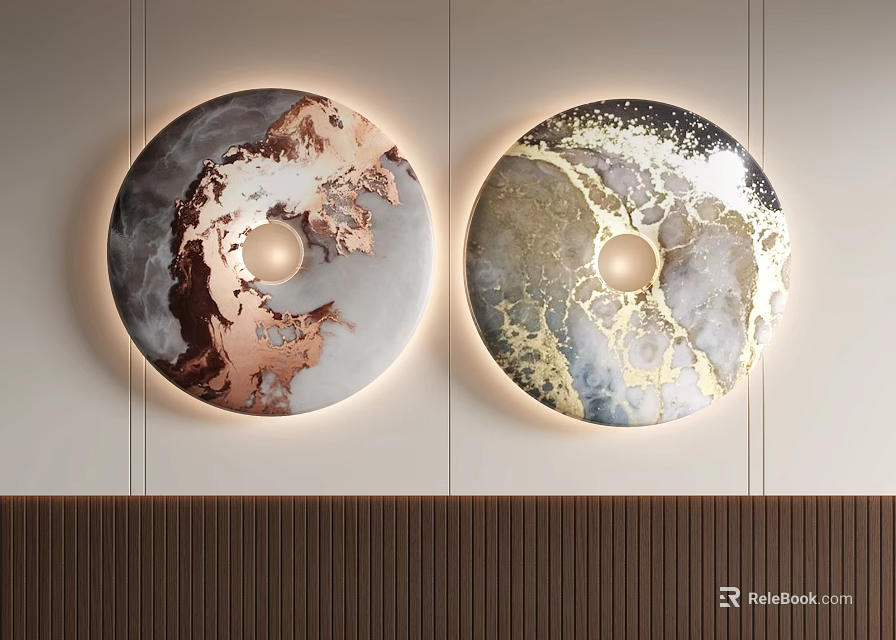 Two Circular Illuminated Wall Decor Art Pieces With Unique Designs 3d model 