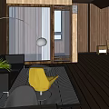 Modern Homestay Building with Black Tiled Roof Glass Windows Wooden Structure and Glass Railing Balcony