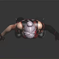 Humanoid Creature Character with Pink Hair Mask and Black Red Decorative Combat Outfit