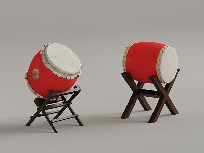 New Chinese Musical Instruments Wooden Drum Big Drum Gongs and Drums 3d model