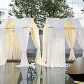 Elegant White Ceiling Drapes In Outdoor Area With Water Reflection 3d model