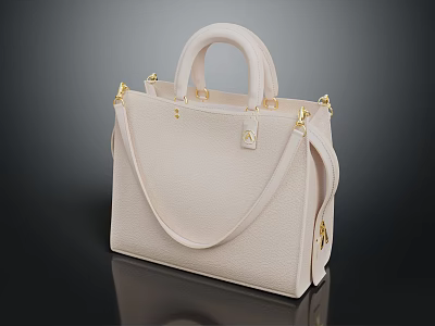 Elegant White Leather Handbag With Golden Hardware And Adjustable Shoulder Strap 3d model