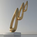 Elegant Garden Landscape Featuring Golden Curved Sculpture On Silver Base