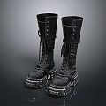 Fashionable Black Long Boots With Lace Up Design And Platform Sole Details