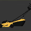 Yellow Lawn Mower With Black Handle And Wheels For Grass Plant Care In Garden