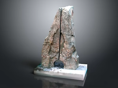 Wood And Stone Sculpture With Natural Cracked Texture On White Pedestal Base 3d model
