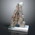 Wood And Stone Sculpture With Natural Cracked Texture On White Pedestal Base