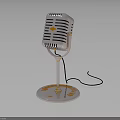 Vintage Microphone with Metal Stand Retro Design and Base Cable Detail