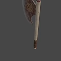 Traditional Handcrafted Axe Featuring Decorative Metal Head and Wooden Handle in Forest Wooden Pathway