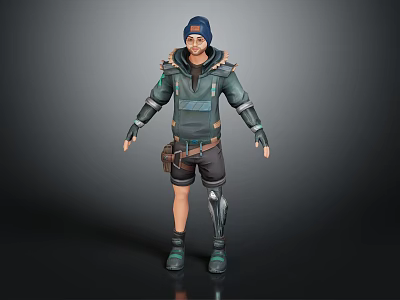 Tactical Explorer Character And Beast Companion With Green Jacket And Blue Cap 3d model