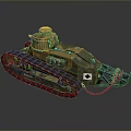 Vintage Military Tank Vehicle With Metal Tracks Turret And Camouflage Paint Finish