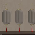 Three Hanging Modern Decorative Lanterns With Golden Frame Translucent Shade Red Tassels