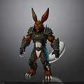 Armored Fantasy Warrior Creature With Red Rabbit Ears White Tail Blue Accents