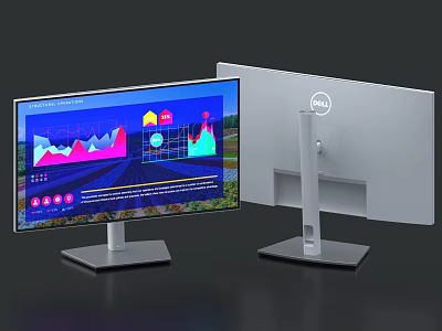 Dell Computer Monitors Featuring Data Visualization Charts And Ergonomic Stand Design 3d model
