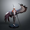 Mythical Character 3D Model With White Black Wings And Spear On Black Base