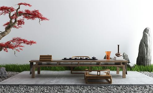 New Chinese style landscape sketch leisure tea room 3d model