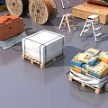 Industrial Equipment Including Colorful Containers Wooden Crates Metal Frames And Gas Cylinders