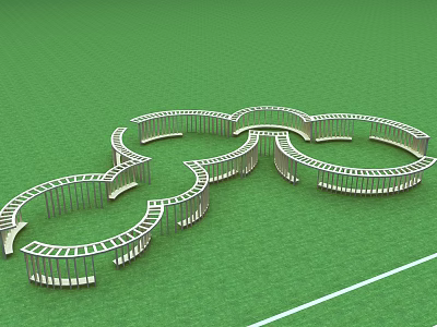 Modern Curved Pergola Structure With Metal Frame On Green Lawn And Seating Space 3d model