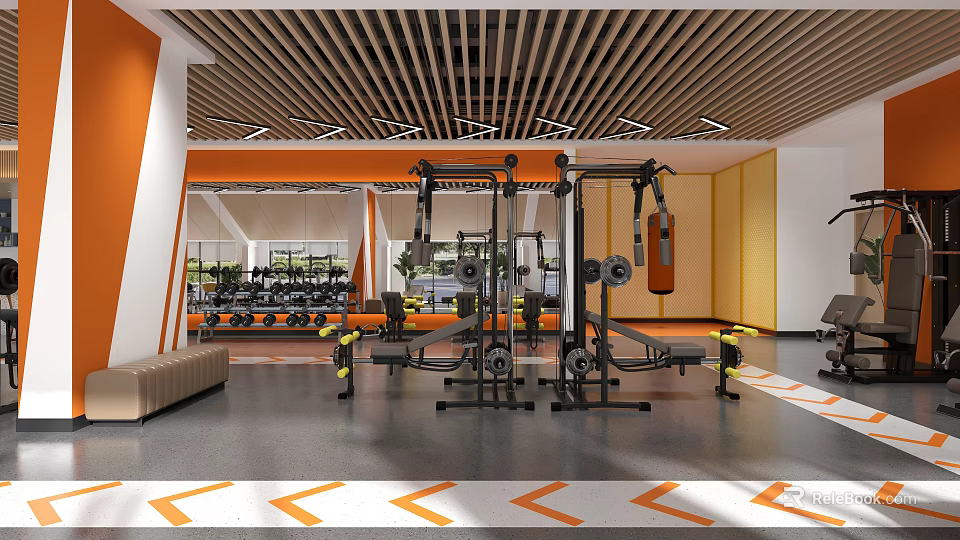 Modern Gym Interior With Comprehensive Fitness Equipment And Stylish Decor 3d model 