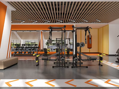 Modern Gym Interior With Comprehensive Fitness Equipment And Stylish Decor 3d model