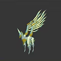 Winged Unicorn 3D Model With White Yellow Blue Golden Feathered Wings And Ornate Design