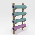 Wooden Multiple Layer Yoga Mat Storage Rack With Teal Purple Sports Equipment