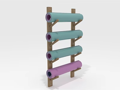Wooden Multiple Layer Yoga Mat Storage Rack With Teal Purple Sports Equipment 3d model